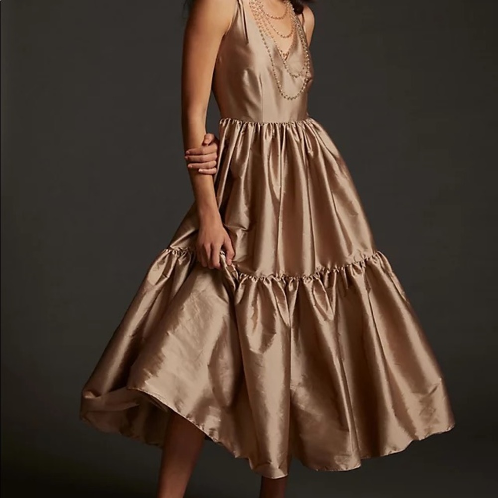 Anthropologie Bloni Tea Length Tan Dress NWT